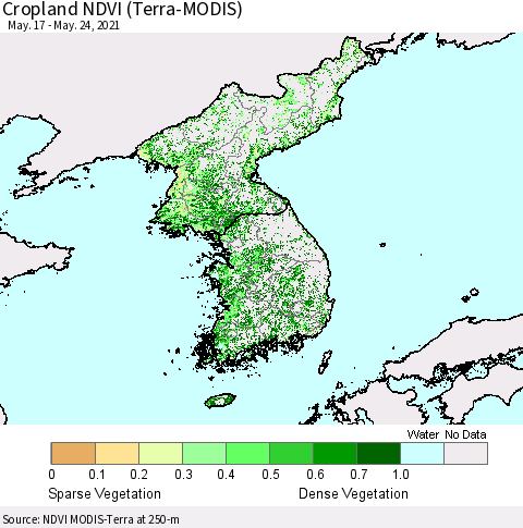 Korea Cropland NDVI (Terra-MODIS) Thematic Map For 5/17/2021 - 5/24/2021