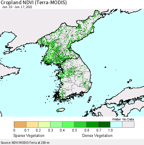 Korea Cropland NDVI (Terra-MODIS) Thematic Map For 6/10/2021 - 6/17/2021
