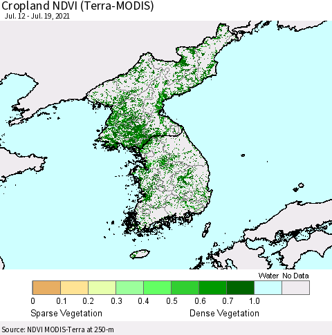 Korea Cropland NDVI (Terra-MODIS) Thematic Map For 7/12/2021 - 7/19/2021