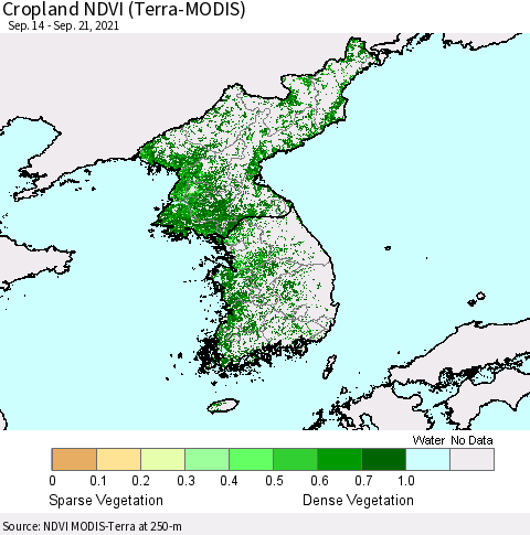 Korea Cropland NDVI (Terra-MODIS) Thematic Map For 9/14/2021 - 9/21/2021