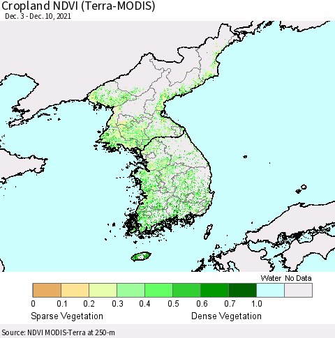 Korea Cropland NDVI (Terra-MODIS) Thematic Map For 12/1/2021 - 12/10/2021