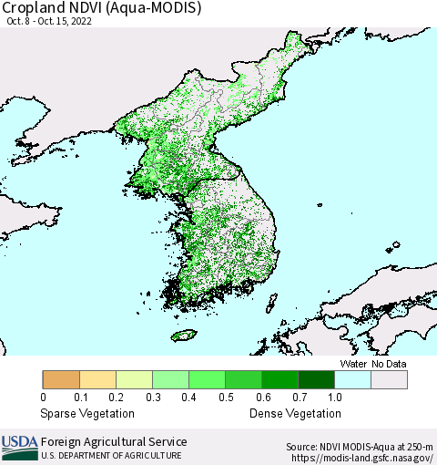 Korea Cropland NDVI (Terra-MODIS) Thematic Map For 10/11/2022 - 10/20/2022