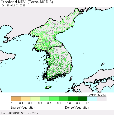 Korea Cropland NDVI (Terra-MODIS) Thematic Map For 10/21/2022 - 10/31/2022