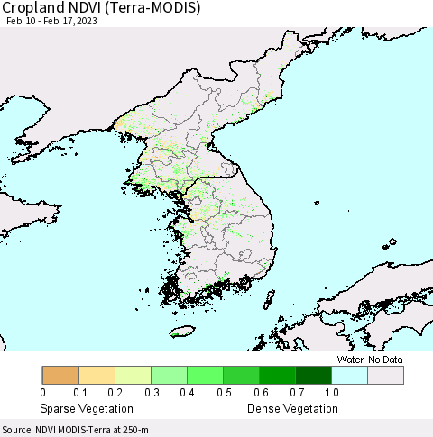 Korea Cropland NDVI (Terra-MODIS) Thematic Map For 2/10/2023 - 2/17/2023