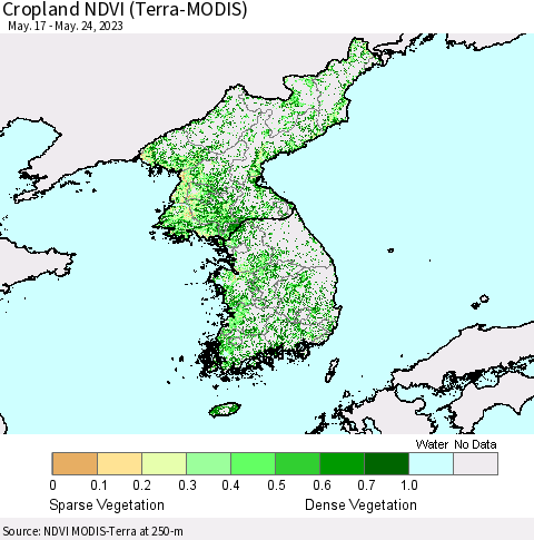 Korea Cropland NDVI (Terra-MODIS) Thematic Map For 5/17/2023 - 5/24/2023