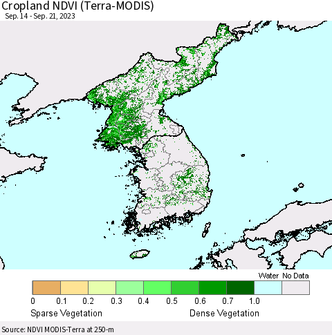 Korea Cropland NDVI (Terra-MODIS) Thematic Map For 9/14/2023 - 9/21/2023