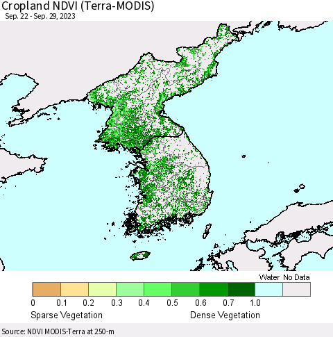 Korea Cropland NDVI (Terra-MODIS) Thematic Map For 9/22/2023 - 9/29/2023