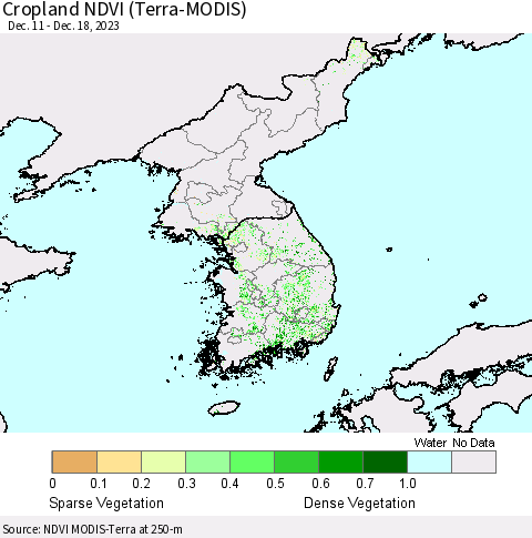 Korea Cropland NDVI (Terra-MODIS) Thematic Map For 12/11/2023 - 12/18/2023