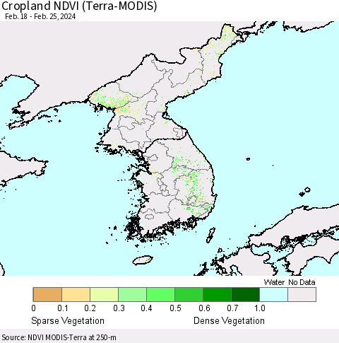 Korea Cropland NDVI (Terra-MODIS) Thematic Map For 2/18/2024 - 2/25/2024