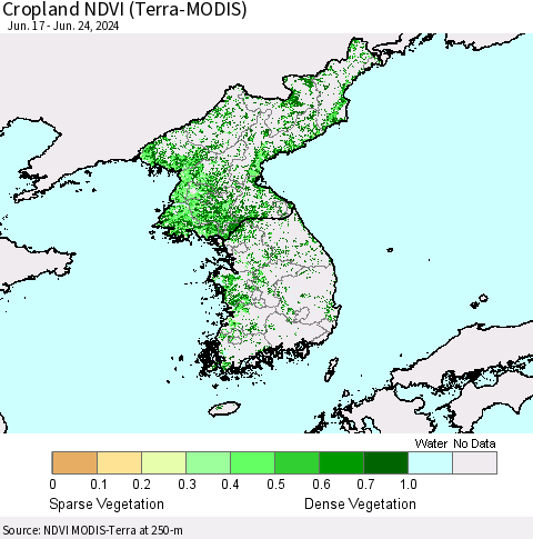Korea Cropland NDVI (Terra-MODIS) Thematic Map For 6/17/2024 - 6/24/2024