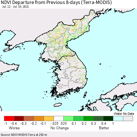 Korea NDVI Departure from Previous 8-days (Terra-MODIS) Thematic Map For 7/12/2021 - 7/19/2021