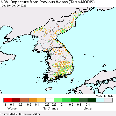 Korea NDVI Departure from Previous 8-days (Terra-MODIS) Thematic Map For 12/19/2022 - 12/26/2022