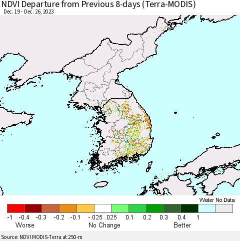 Korea NDVI Departure from Previous 8-days (Terra-MODIS) Thematic Map For 12/19/2023 - 12/26/2023
