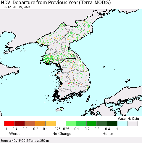 Korea NDVI Departure from Previous Year (Terra-MODIS) Thematic Map For 7/12/2023 - 7/19/2023