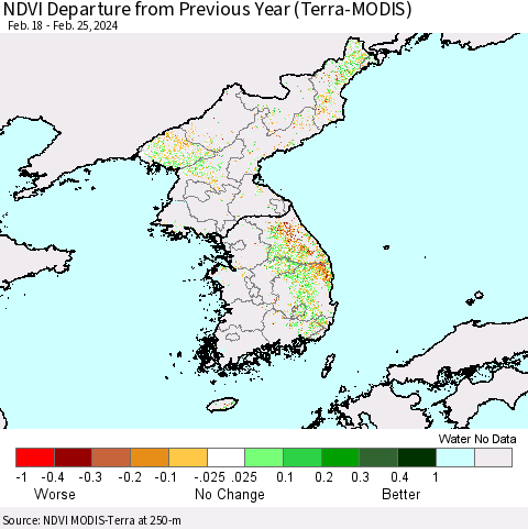 Korea NDVI Departure from Previous Year (Terra-MODIS) Thematic Map For 2/18/2024 - 2/25/2024