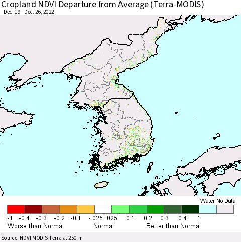Korea Cropland NDVI Departure from Average (Terra-MODIS) Thematic Map For 12/19/2022 - 12/26/2022
