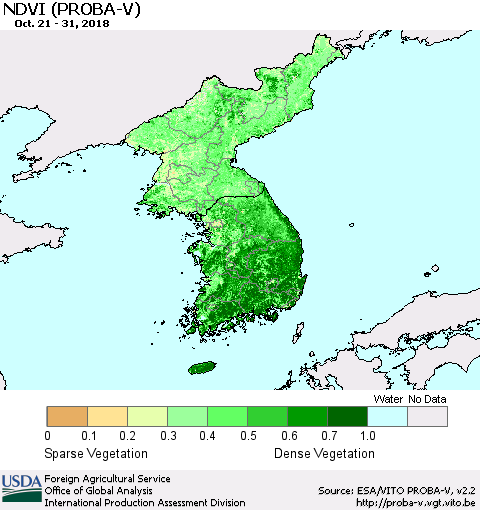 Korea NDVI (PROBA-V) Thematic Map For 10/21/2018 - 10/31/2018