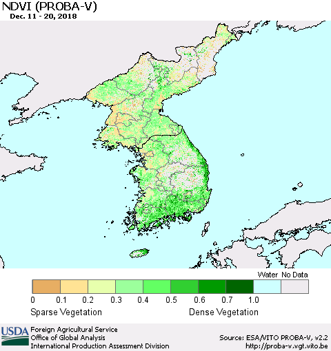 Korea NDVI (PROBA-V) Thematic Map For 12/11/2018 - 12/20/2018