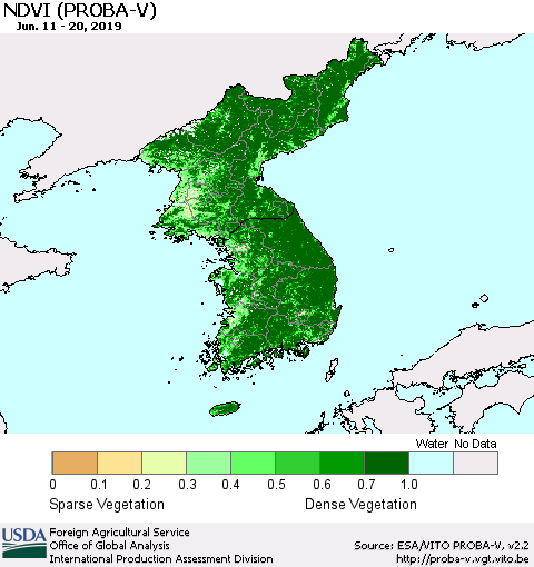 Korea NDVI (PROBA-V) Thematic Map For 6/11/2019 - 6/20/2019