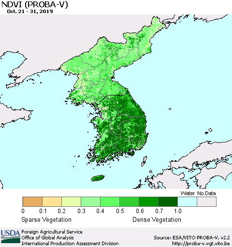 Korea NDVI (PROBA-V) Thematic Map For 10/21/2019 - 10/31/2019