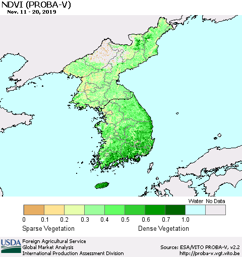 Korea NDVI (PROBA-V) Thematic Map For 11/11/2019 - 11/20/2019