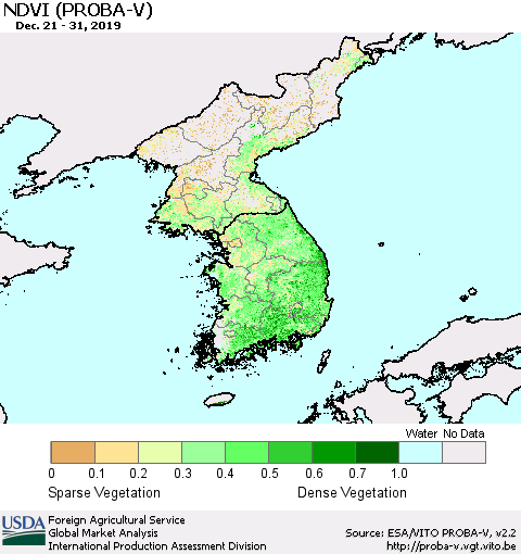 Korea NDVI (PROBA-V) Thematic Map For 12/21/2019 - 12/31/2019