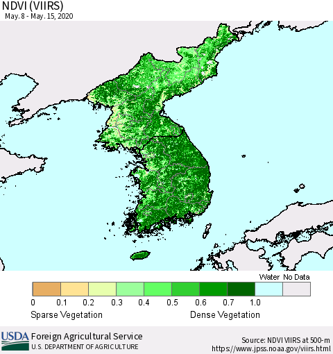 Korea NDVI (VIIRS) Thematic Map For 5/11/2020 - 5/20/2020
