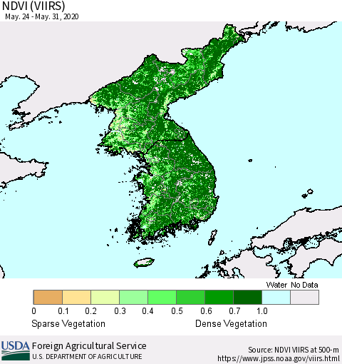 Korea NDVI (VIIRS) Thematic Map For 5/21/2020 - 5/31/2020