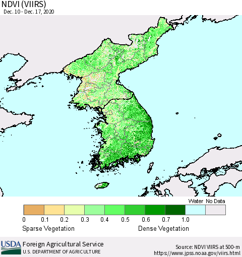 Korea NDVI (VIIRS) Thematic Map For 12/11/2020 - 12/20/2020