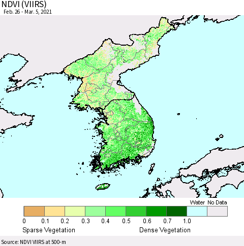 Korea NDVI (VIIRS) Thematic Map For 2/26/2021 - 3/5/2021