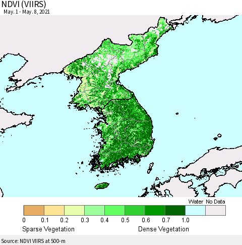Korea NDVI (VIIRS) Thematic Map For 5/1/2021 - 5/8/2021