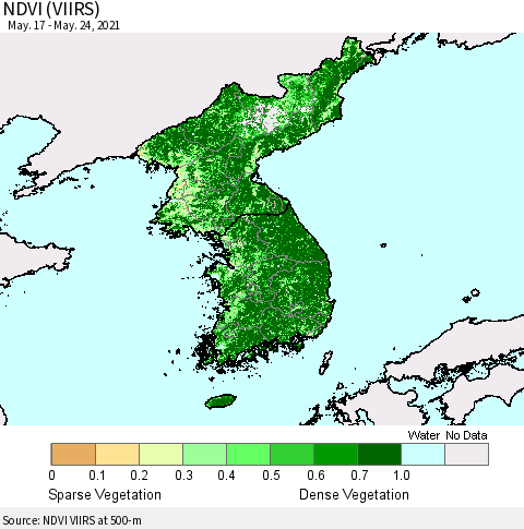 Korea NDVI (VIIRS) Thematic Map For 5/17/2021 - 5/24/2021