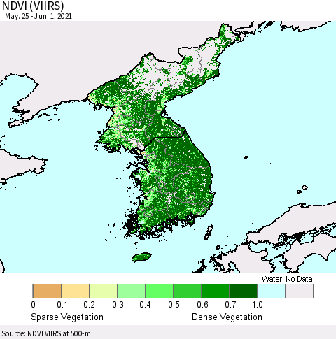 Korea NDVI (VIIRS) Thematic Map For 5/25/2021 - 6/1/2021
