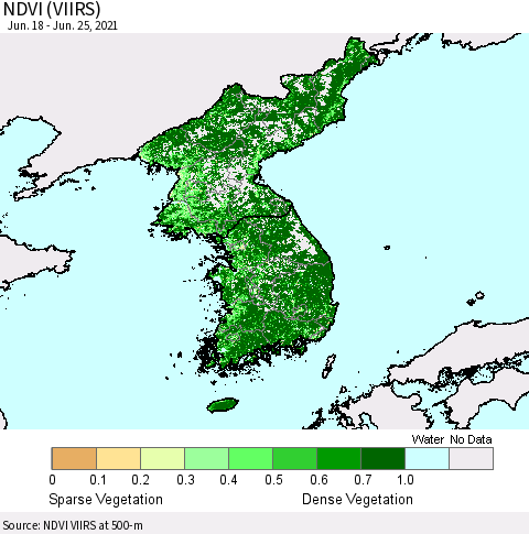 Korea NDVI (VIIRS) Thematic Map For 6/18/2021 - 6/25/2021