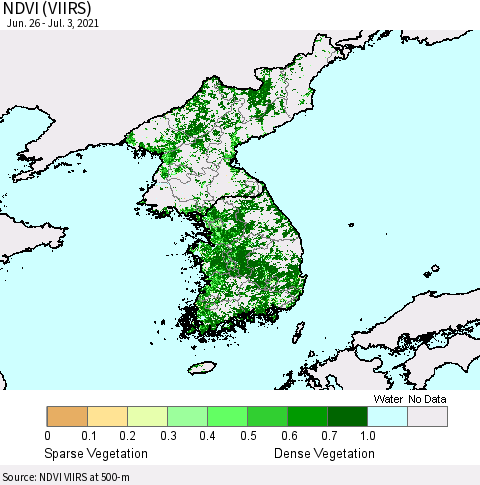 Korea NDVI (VIIRS) Thematic Map For 6/26/2021 - 7/3/2021