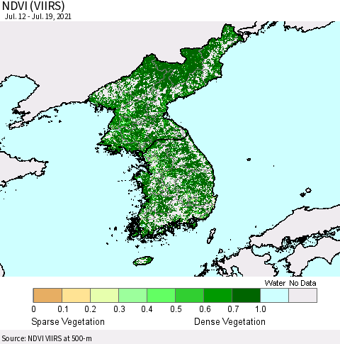 Korea NDVI (VIIRS) Thematic Map For 7/12/2021 - 7/19/2021