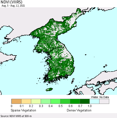 Korea NDVI (VIIRS) Thematic Map For 8/5/2021 - 8/12/2021