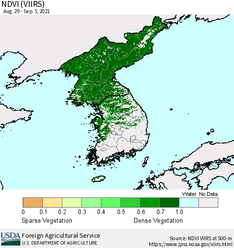 Korea NDVI (VIIRS) Thematic Map For 9/1/2021 - 9/10/2021