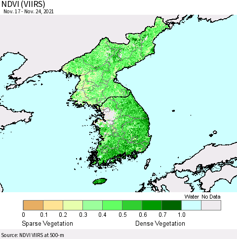 Korea NDVI (VIIRS) Thematic Map For 11/17/2021 - 11/24/2021