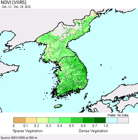 Korea NDVI (VIIRS) Thematic Map For 12/11/2021 - 12/18/2021