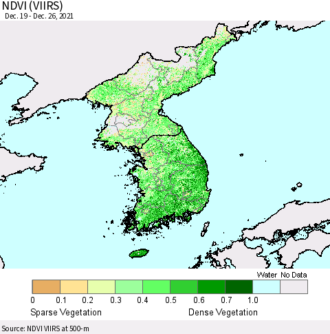 Korea NDVI (VIIRS) Thematic Map For 12/19/2021 - 12/26/2021