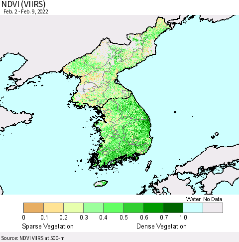 Korea NDVI (VIIRS) Thematic Map For 2/2/2022 - 2/9/2022