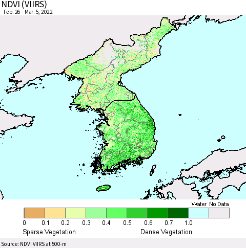 Korea NDVI (VIIRS) Thematic Map For 2/26/2022 - 3/5/2022