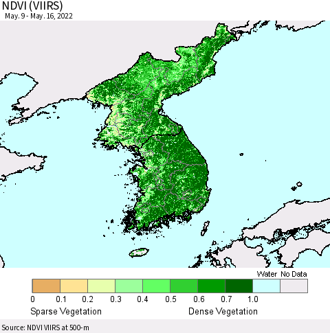 Korea NDVI (VIIRS) Thematic Map For 5/9/2022 - 5/16/2022