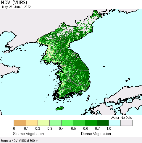 Korea NDVI (VIIRS) Thematic Map For 5/25/2022 - 6/1/2022