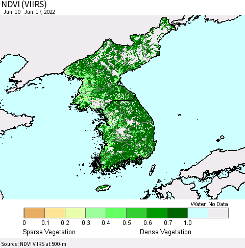 Korea NDVI (VIIRS) Thematic Map For 6/10/2022 - 6/17/2022
