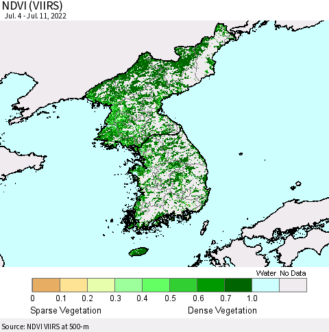 Korea NDVI (VIIRS) Thematic Map For 7/4/2022 - 7/11/2022