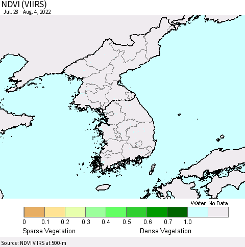 Korea NDVI (VIIRS) Thematic Map For 7/28/2022 - 8/4/2022