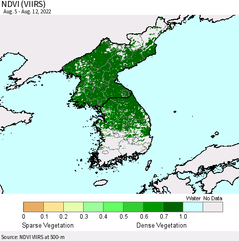 Korea NDVI (VIIRS) Thematic Map For 8/5/2022 - 8/12/2022