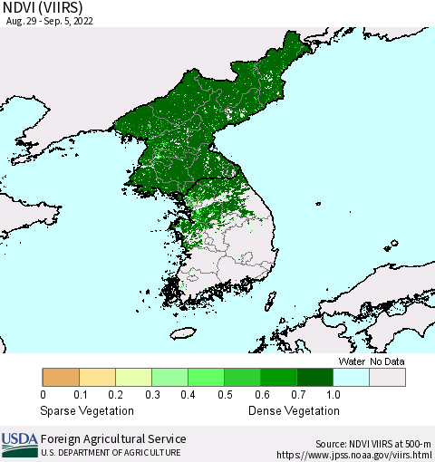 Korea NDVI (VIIRS) Thematic Map For 9/1/2022 - 9/10/2022